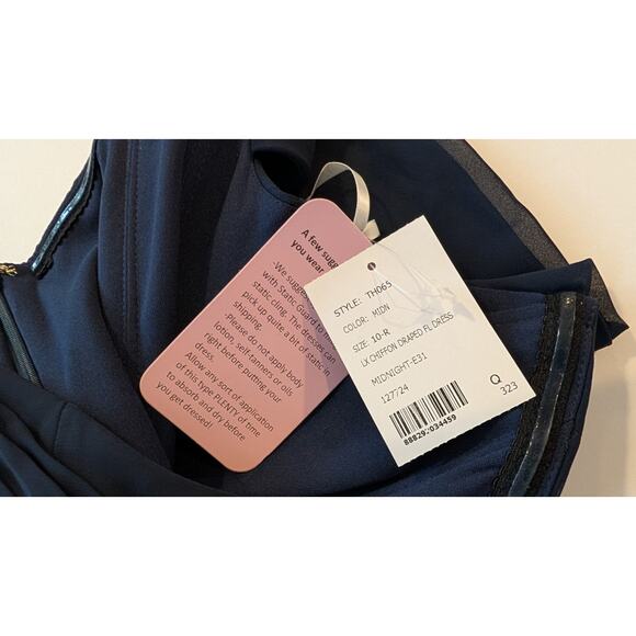 Dessy Group Thread Off The Shoulder Draped Neckline Maxi Dress Navy Size 10 - Picture 11 of 11